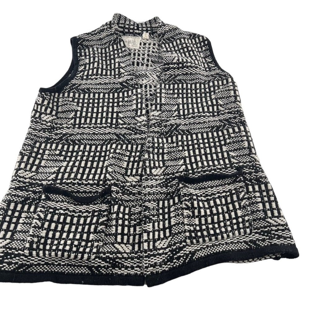 Angel Of The North Sweater Cardigan Vest Size Large Black White Anthropolgie